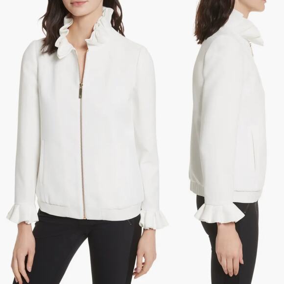 Ted Baker London Lydiah Crepe Ruffle Bomber Jacket Ivory size 2 - Picture 11 of 11